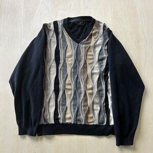 VTG Weatherproof Sweater Mens Large Multicolor Geometric V Neck 3D Knit Pullover